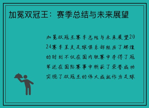 加冕双冠王：赛季总结与未来展望