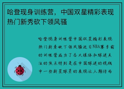 哈登现身训练营,中国双星精彩表现热门新秀砍下领风骚