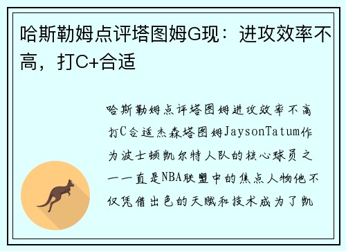 哈斯勒姆点评塔图姆G现：进攻效率不高，打C+合适
