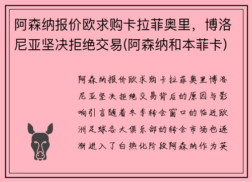 阿森纳报价欧求购卡拉菲奥里，博洛尼亚坚决拒绝交易(阿森纳和本菲卡)